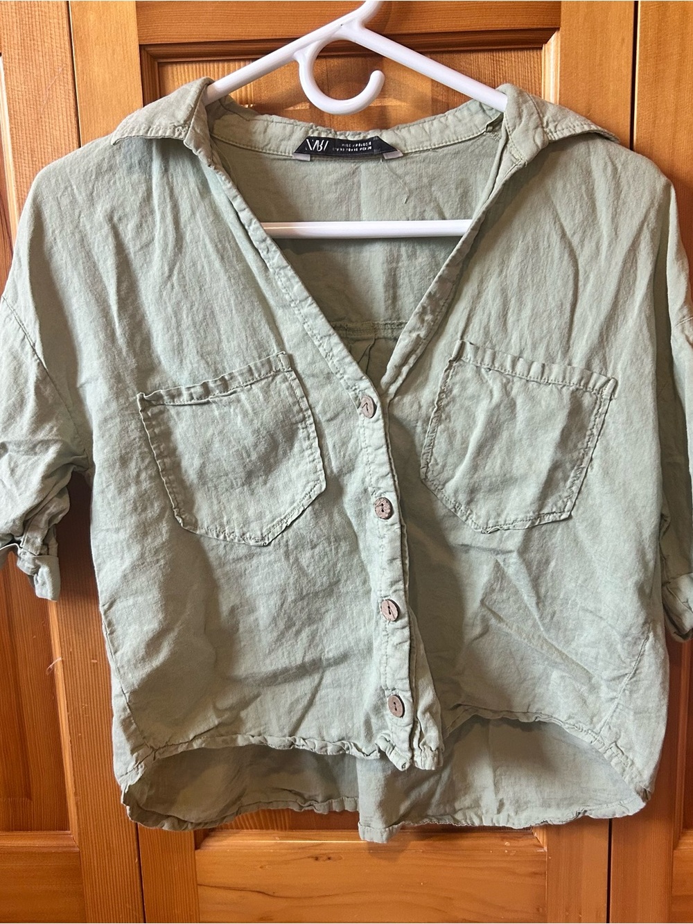 Zara Olive Green Lightweight Button-Front Shirt